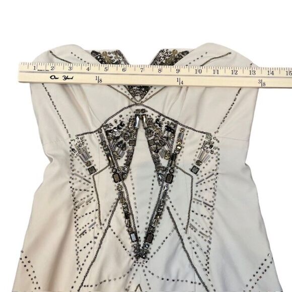 Karen Millen Cocktail Dress Strapless Cream with Bronze Embellishments Size 4 - Picture 3 of 15
